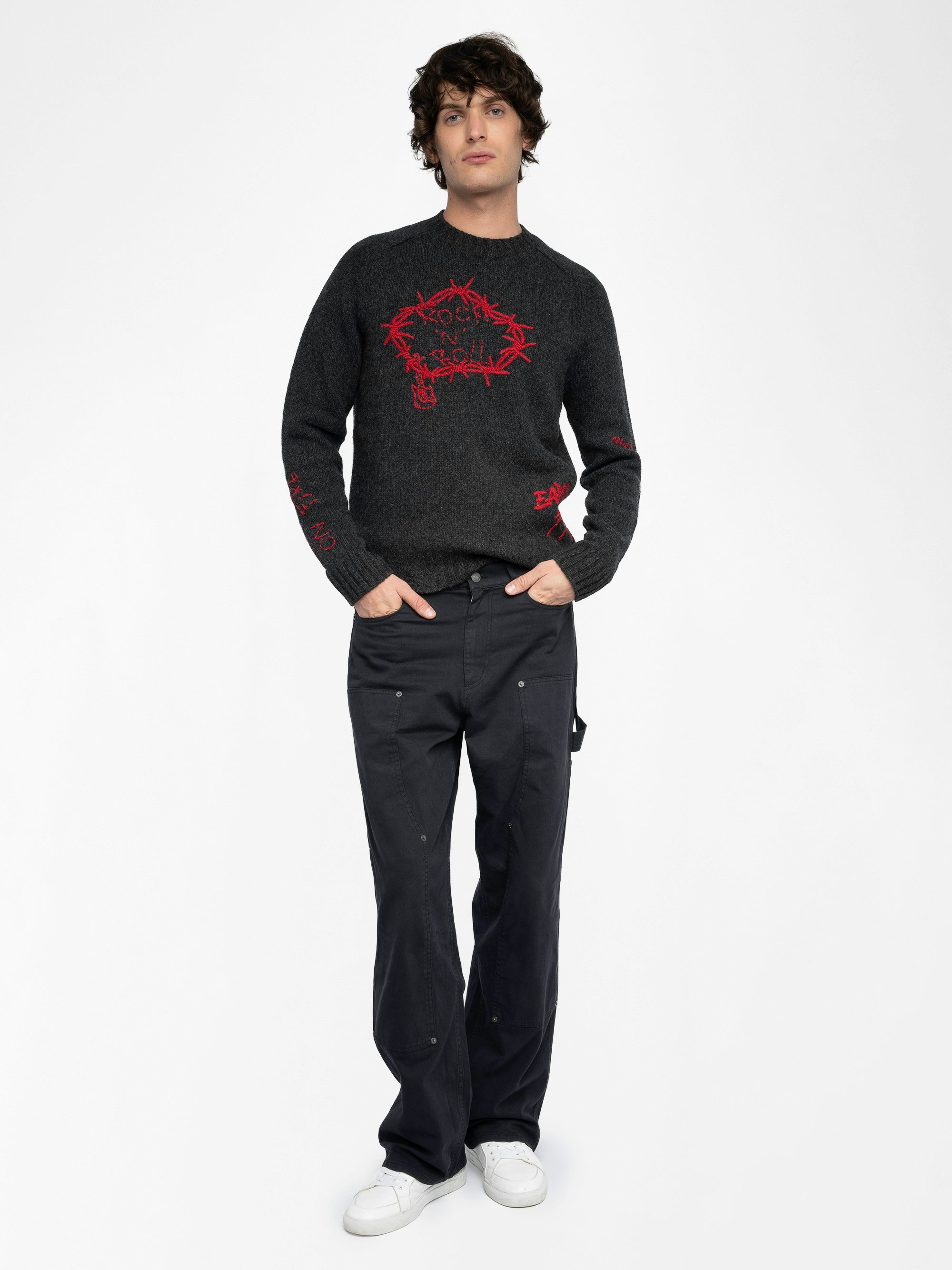 Jordan Jumper 100% Merino Wool - Round neck jumper with hand-made embroidery.